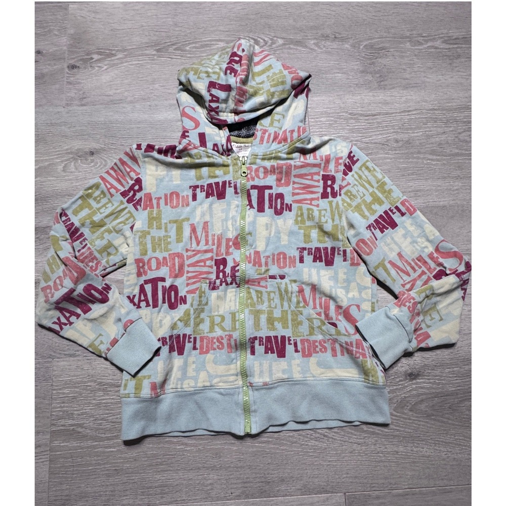 Matilda Jane Girls Size 12 Travel Typography Print Full Zip Hoodie Pima Cotton